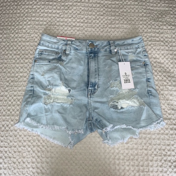 High waisted, distressed denim shorts - Picture 1 of 2